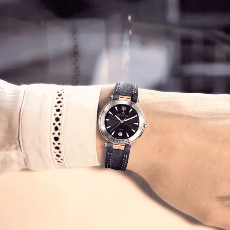 montre femme MICHEL HERBELIN Newport cuir bleu 14255T35