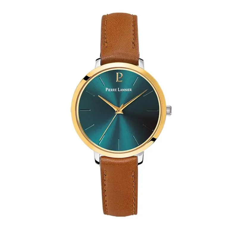 Montre Femme PIERRE LANNIER CHOUQUETTE Cadran Vert Bracelet Cuir Brun 046H774