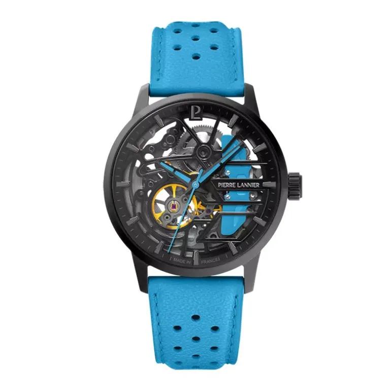 Montre Femme PIERRE LANNIER PADDOCK Noir Cadran Noir Bracelet Cuir Bleu 141K671