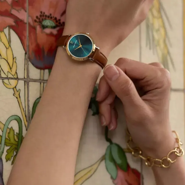 Montre Femme PIERRE LANNIER CHOUQUETTE Cadran Vert Bracelet Cuir Brun 046H774