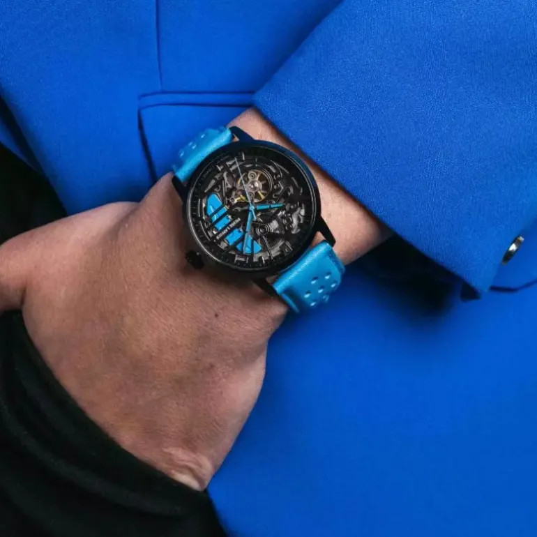 Montre Femme PIERRE LANNIER PADDOCK Noir Cadran Noir Bracelet Cuir Bleu 141K671