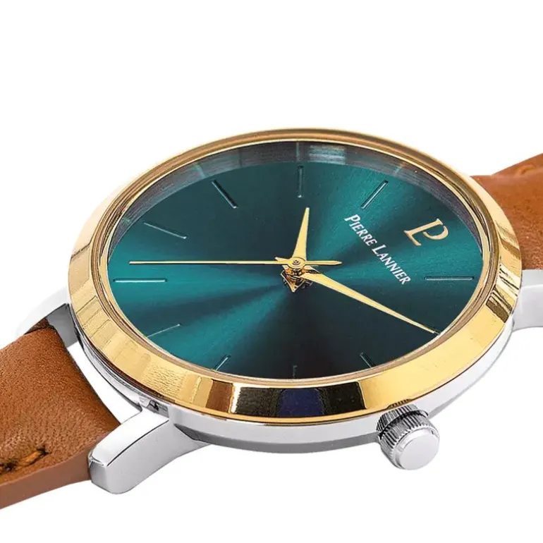 Montre Femme PIERRE LANNIER CHOUQUETTE Cadran Vert Bracelet Cuir Brun 046H774