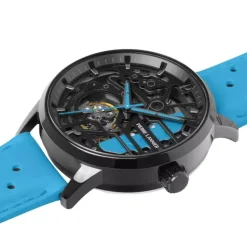 Montre Femme PIERRE LANNIER PADDOCK Noir Cadran Noir Bracelet Cuir Bleu 141K671