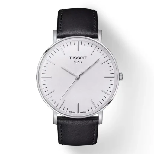 Montre homme analogique Tissot Everytime 42mm acier argenté cuir noir T1096101603100