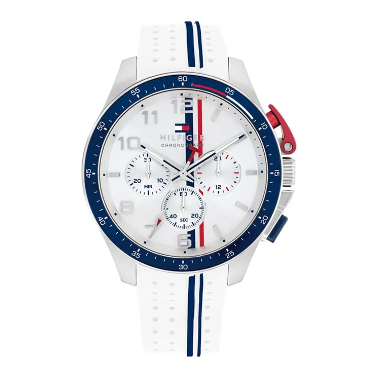 Montre Homme Chronographe TOMMY HILFIGER BANK Sporty Timer With TH Codes Silicone Blanc 1792167