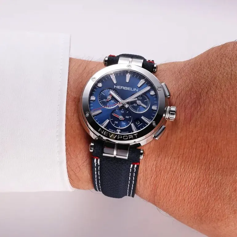 Montre Homme Chronographe HERBELIN Newport Tissu Bleu 37658AP15BL