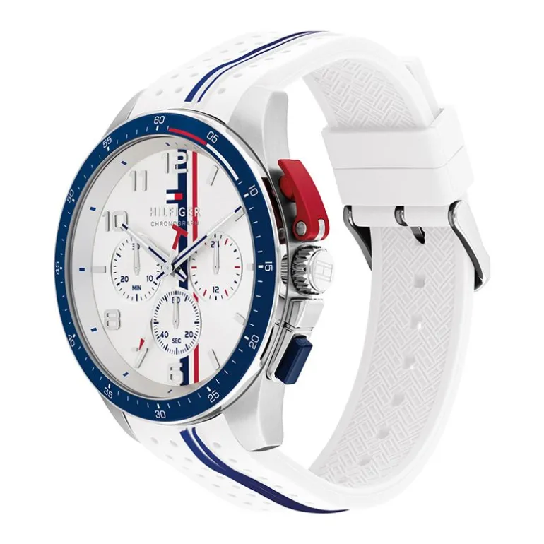 Montre Homme Chronographe TOMMY HILFIGER BANK Sporty Timer With TH Codes Silicone Blanc 1792167