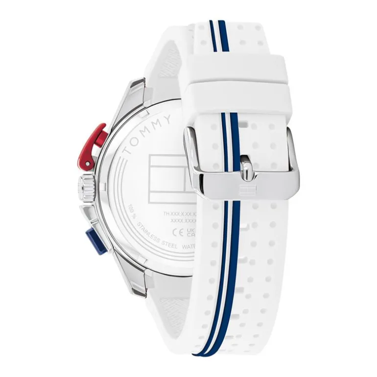 Montre Homme Chronographe TOMMY HILFIGER BANK Sporty Timer With TH Codes Silicone Blanc 1792167