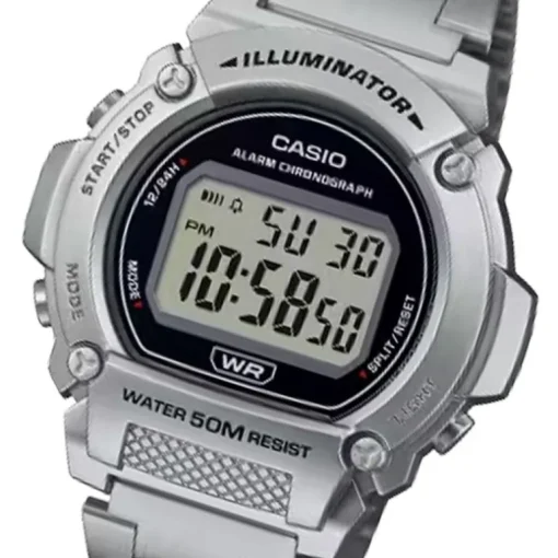 Montre Homme Digitale CASIO TIMELESS Acier Inoxydable W-219HD-1AVEF