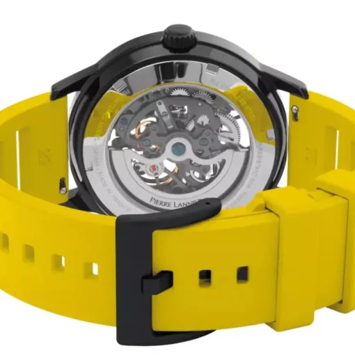 Montre Homme PIERRE LANNIER PADDOCK Noir Cadran Noir Bracelet Caoutchouc Jaune 341A449