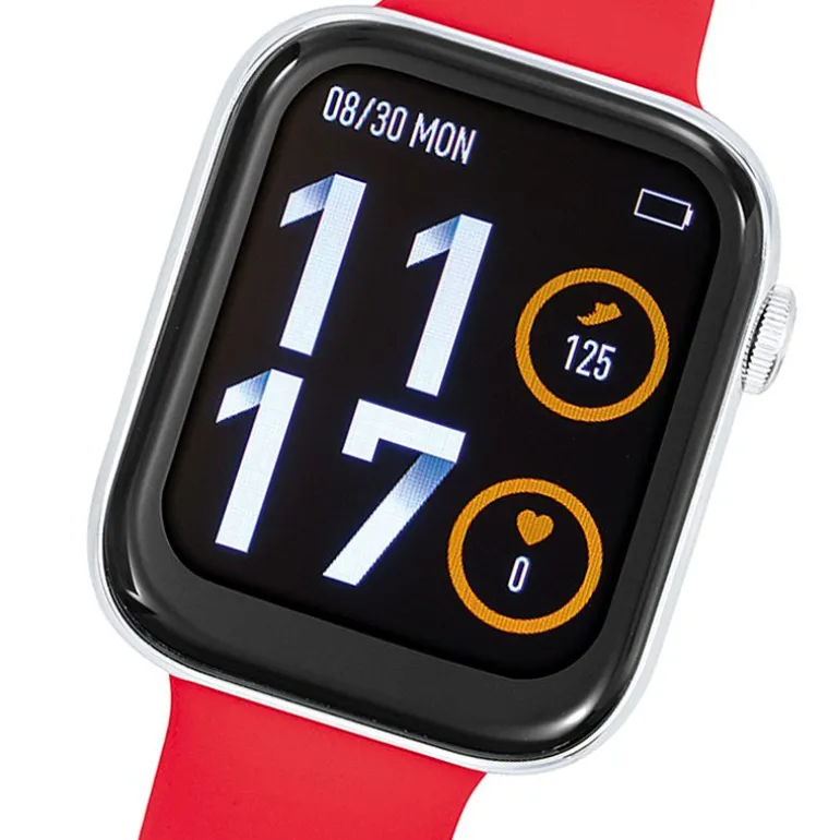 Montre Mixte Connectée TEKDAY ARGENT Silicone Rouge